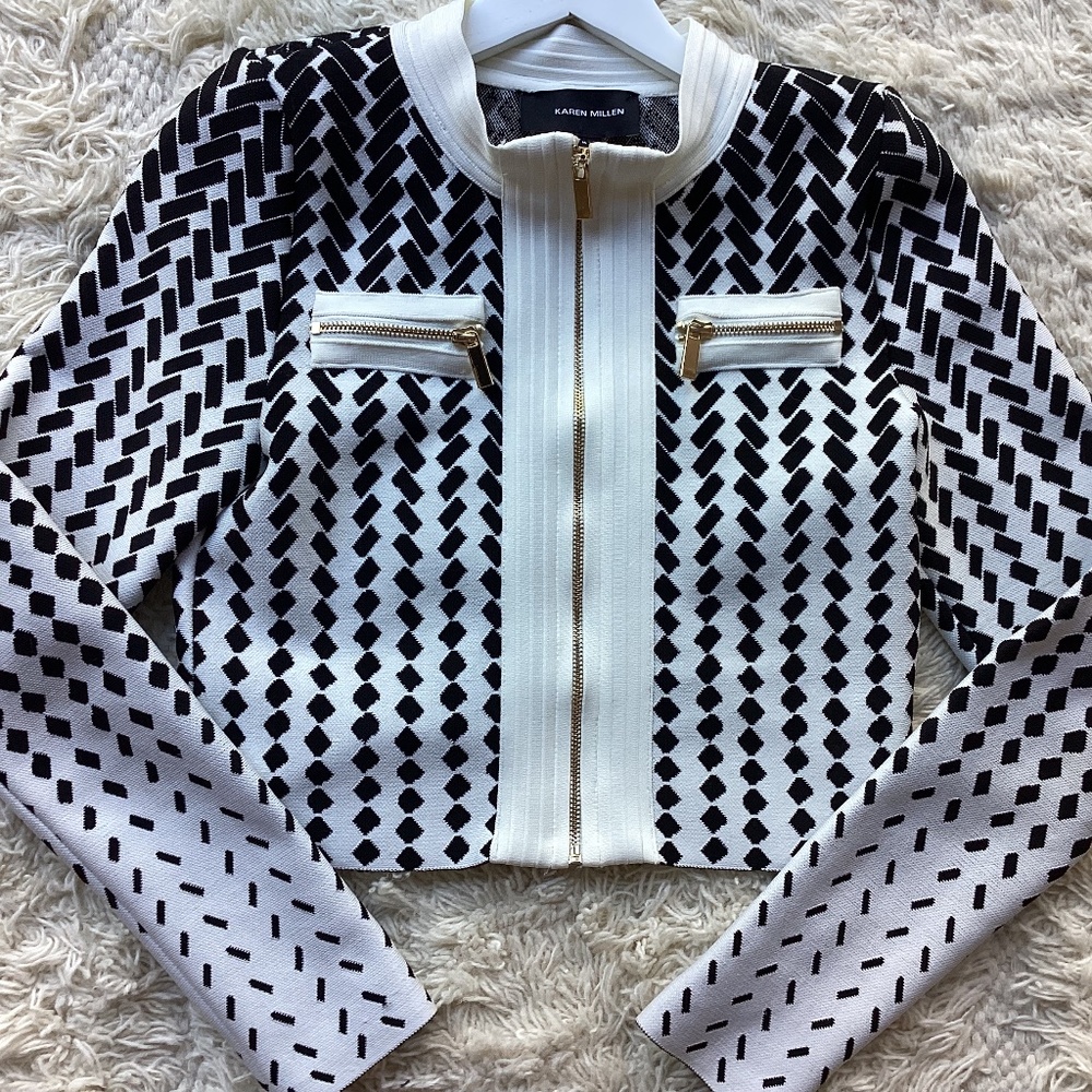 Stunning Karen Millen Jacket Jacquard Bandage Knit